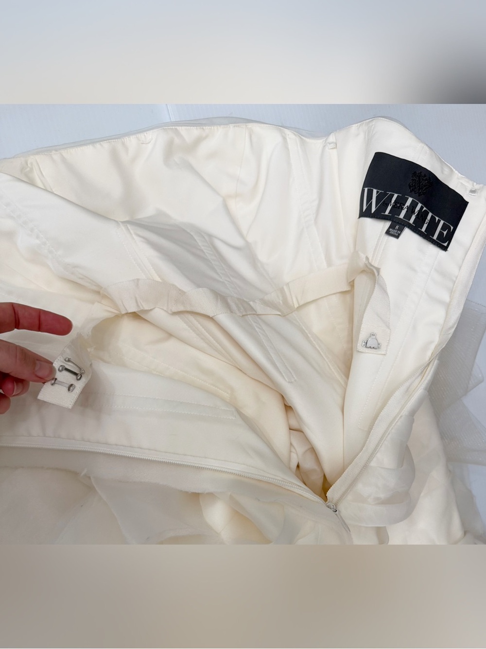 White by Vera Wang Organza Trumpet Wedding Dress STYLE # VW351011 - Picture 10 of 16